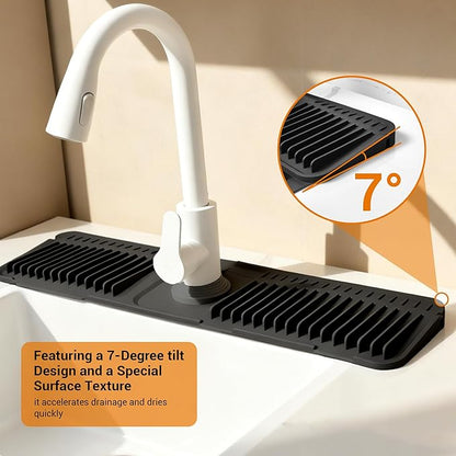 Faucet Mat for Kitchen Sink, Snap-On Design & 7°slope Fast Drain, Folding Sink