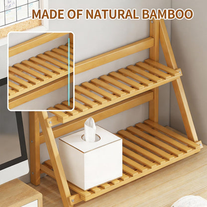 Winmist Glimpse Wooden Matcha Station Shelf, 2 Tier Natural Finish Bamboo Countertop Organizer, 15.7x13.8x7.5 Inch Coffee Bar Display Stand for Mugs, Condiments, Tea & Kitchen Accessories