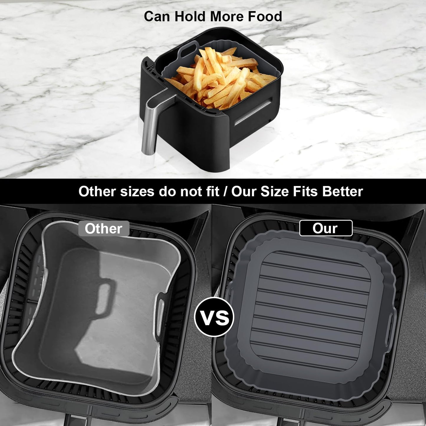 Square Silicone Air Fryer Liners 2 Pack, Compatible with Ninja AF141 181, 8.5 Inch Air Fryer Liners for COSORI 5-6.5 QT, Reusable Silicone Basket, Air Fryer Accessories