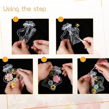TaoBary 91 Pcs DIY Handmade Transparent Dried Flower Bookmark Set Include Butterflies Clear Bookmarks Dried Flowers Colorful Tassels and Tweezer for Book Bottle Supplies(Classic Color)