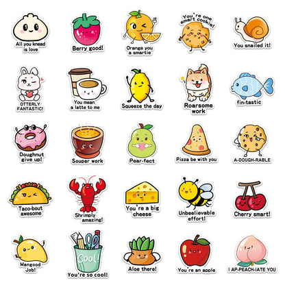 100PCS Food Pun Positive Affirmation Stickers, Funny Blessing Quotes, Vinyl Motivational Reward Decals, Kawaii Fruit Stickers for Small Business, Classroom Teachers, Water Bottles, Laptops, Scrapbooks