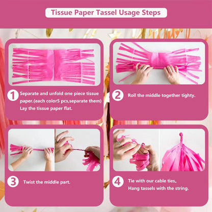 Tassels Paper/Tassels Banner for Party Decorations, DIY Kits,20PCS (Gold+Red+Pink+White)