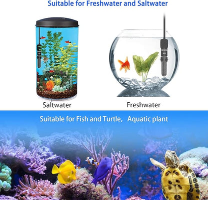 YOFOTHS Adjustable Mini Aquarium Heater 5-10 Gallons Submersible Small Fish Tank Heater 50W Digital Display Thermostat External Temperature Controller (50W)