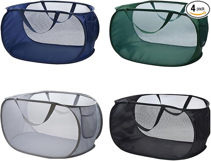 4 Pack Collapsible Laundry Baskets Popup Mesh Laundry Basket Durable Handles