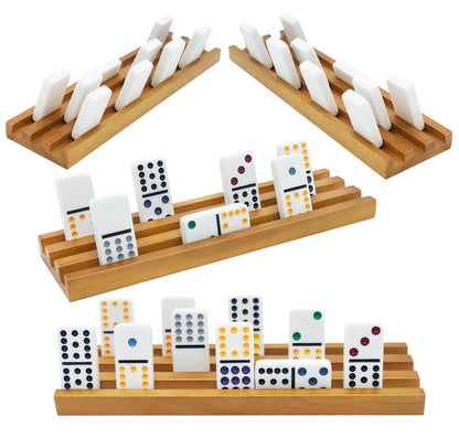 ESSAJOY Wooden Domino Trays/Racks Set of 8 Domino Tiles Holders Mexican Train Wooden Trays/Racks Wood Organizers for Chicken Foot (8 Premium Domino Tiles Holder Rack)