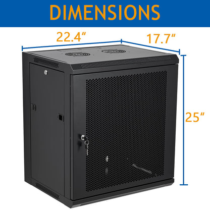 Tedgetal 12U Wall Mount Server Cabinet Network Rack Vented Enclosure Locking Door