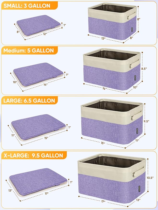 BALEINE 4 Pack Fabric Closet Storage Bins for Shelves, Linen Closet Organizers and Storage, Decorative Baskets for Organizing, Shelf, Clothes, Home, Office (Lavender, 14''x10''x8.5'')