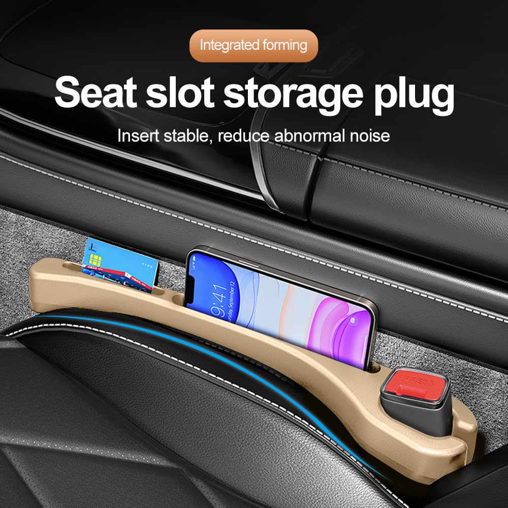 SSNNUU 2PCS Car Seat Gap Filler Organizer with Phone Holder,[Upgrade Version] Car Seat Gap Organizer for Prevent Falling,Essential Car Accessories Car Side Seat Gap Filler (Beige)