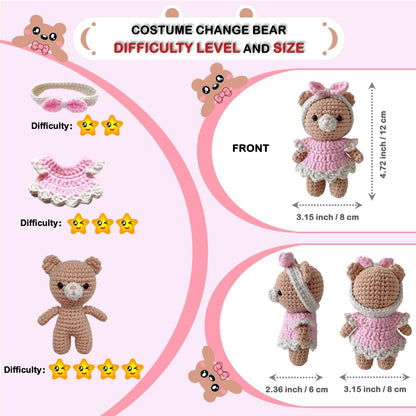 LoopMap Amigurumi Crochet Kit for Beginners with Removable Dress & Video Tutorials, DIY Bear Making Kit Includes Premium Yarn & Tools, Creative Gift for Adults Teens (Pink)