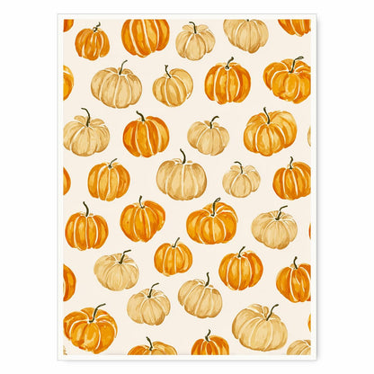 Pumpkin Pattern Wall Art – Modern Fall Illustration Print with Beige and Orange Gourds, Seasonal Autumn Canvas for Farmhouse Dining Room or Entryway 12x16in Unframed