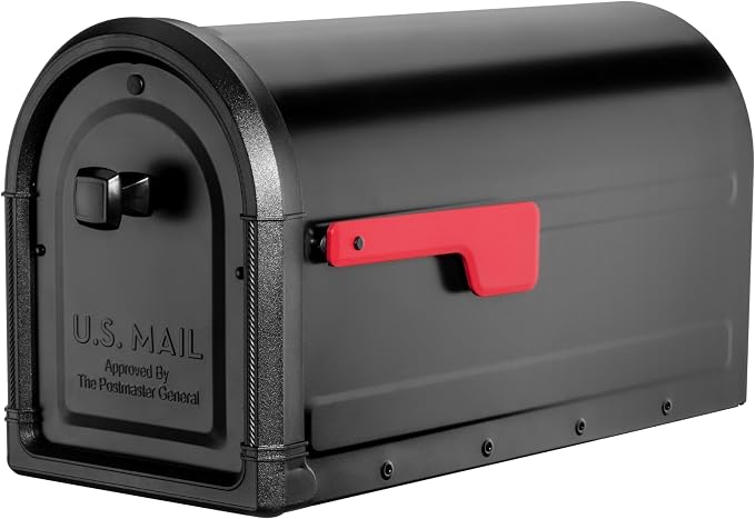Architectural Mailboxes Roxbury Post Mount Mailbox, Black, Large | Galvanized steel build for outside with rust-resistant powder-coat finish and a magnetic door closure. USPS approved.