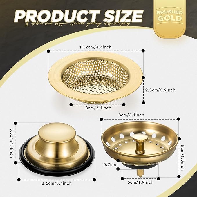 Mudder 3 Pcs Kitchen Sink Drain Strainer and Stopper Stainless Steel Garbage
