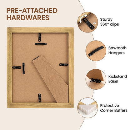 Natural Oak 8x10 Picture Frames Mat to 5x7 Picture Display,Original Wood Handcrafted Photo Frame,Wooden Frame 8x10 with Tempered Glass Graduation Family Wedding Pictures Tabletop & Wall Decor