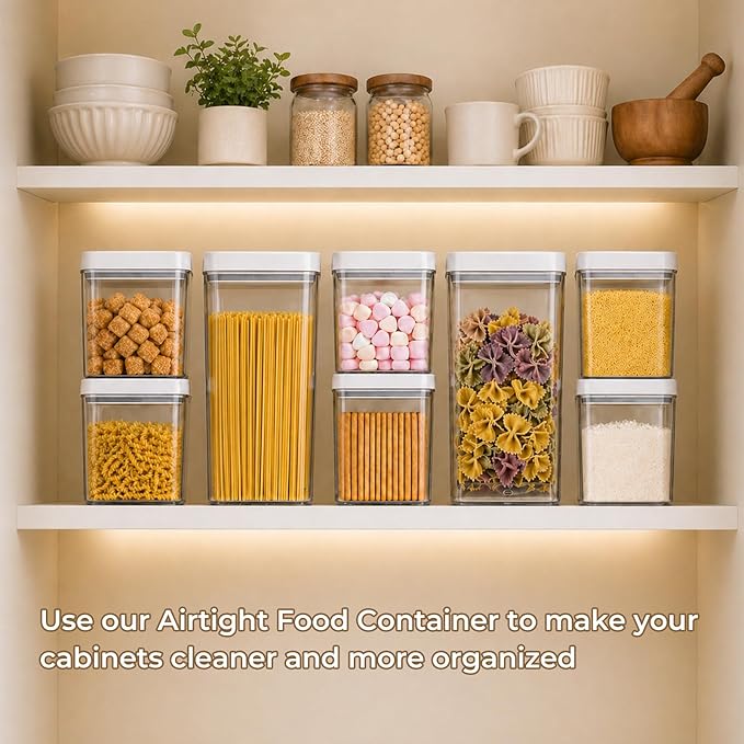 UFORU Food Storage Containers with Twist Lids, 6 Pcs Airtight Food Storage Containers Set, Stackable Kitchen Pantry Organizer, Rotary Opening Containers for Flour, Cereal & Sugar(0.7/1.3/1.8QT)*2