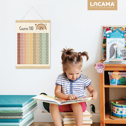 Lacama 1-100 Number Chart Wooden Poster Hanger,Educational Charts & Posters Hanger Frame - Homeschool Supplies，Kids Learning Educational Gift for Toddler Ages 2 3 4 5,12x16 Inches