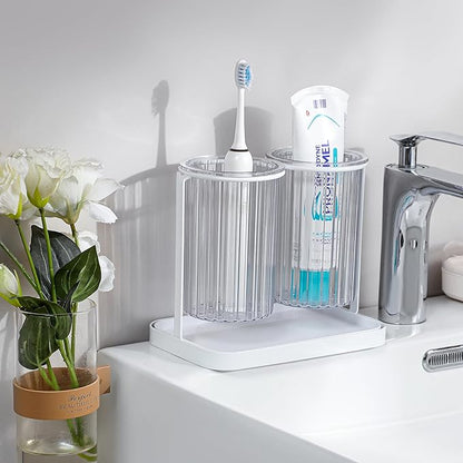Toothbrush Holders with Drain Tray, 2 Slots Hanging Toothbrush and Toothpaste