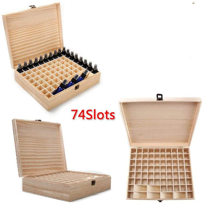 Pure Vie Wooden Essential Oil Storage Box Home Fragrance Carrier Case, Holds 74 Bottle (Fits 5-20ml) - Aromatherapy Organizer Makeup Nail Polish Perfume Container - Keep Your Oil Safe & Space Saver