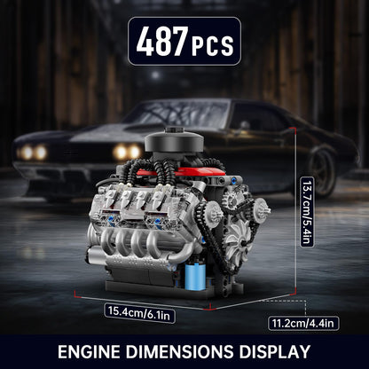 Mould King Mini V8 Engine Kits That Runs, Build Your Own Visible Car Motor, Physical Science Experiment Models for Teens, Best STEM Toy Gifts for 14+ and Adult 10171 (487 Pcs)