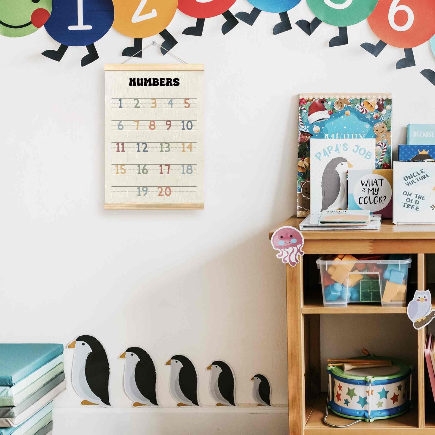 TLESKE Boho Classroom Numbers Chart 1-20 Poster Hanger Frame, Homeschool Hanging Wall Art Decor for Toddler Kids Room Nursery Playroom, Preschool Prek Learning Educational Poster Print Banner, 12x16