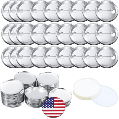 300 Pieces Blank Button Making Supplies Round Badge Parts Metal Pin Badge Kit for Button Maker Machine, Including Metal Shells Back Cover and Clear Film(2.28 Inch,Silver)