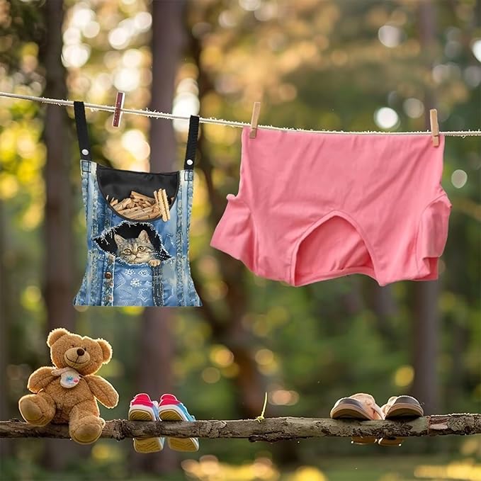 2 Pcs Clothespin Bag, Cat Pin Bag