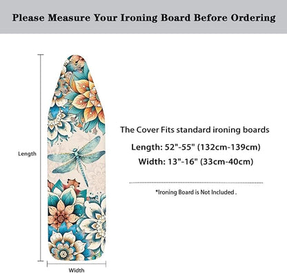 Boho Floral Dragonfly Ironing Board Cover 15x54 Inches, Standard Size Ironing