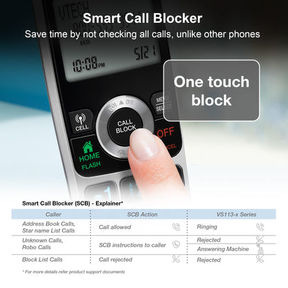 VTech VS113-5 Extended Range 5 Handset Cordless Phone for Home with Call Blocking, Connect to Cell Bluetooth, 2" Backlit Screen, Big Buttons, and Answering System, Silver & Black