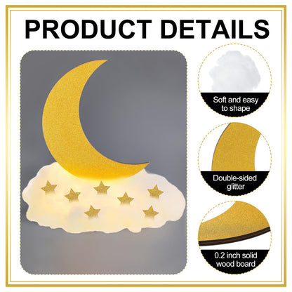 Wonderjune 9 Sets Twinkle Twinkle Little Star Table Centerpieces DIY Moon Stars Baby Shower Decorations Light Star Cloud Decor for Baby Shower Birthday Party DIY Crafts(Glitter Gold)