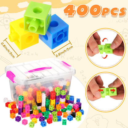 Jenaai 400 Pcs Linking Cubes with Storage Box, Plastic Counting Blocks, Colorful Math Cubes, Manipulative Connecting Blocks for Early Math Construction Kindergarten Educational Toy(Pink)