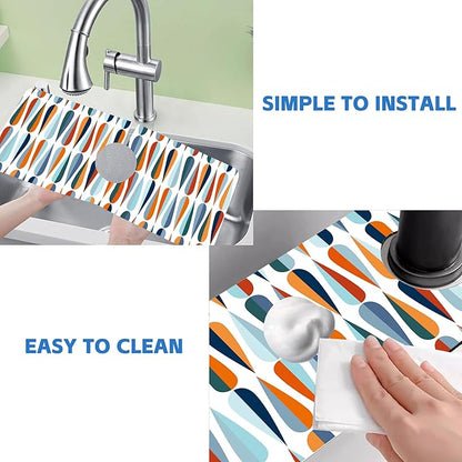 Mid-Century Drop Shapes Kitchen Sink Splash Guard Mat Absorbent Fast Drying Mat