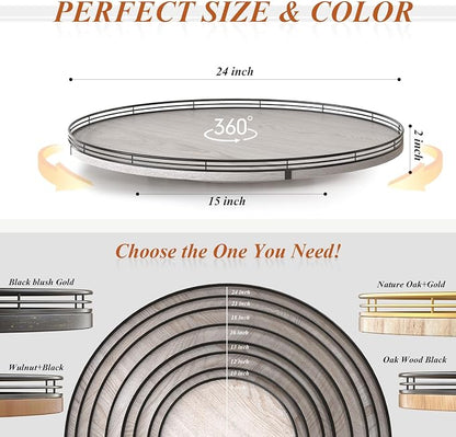 24" Lazy Susan Wood Turntable Organizer for Kitchen Decor, Farmhouse Round Wooden Larger Lazy Susan Organization and Storage for Cabinet, Dining Table, Bathroom, Countertop, Centerpiece,Whitewashed