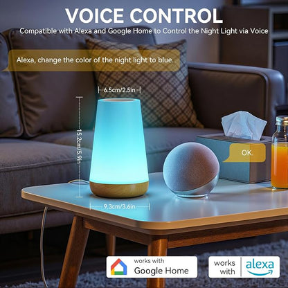 Auxmir Smart Night Light, Dimmable Nursery Table Lamp for Baby Work with App/Voice Control, LED Lamp with Music Sync and 100+ Scene Modes, Bedside Timer Lamp for Bedroom Living Room Sleep Aid(Corded)