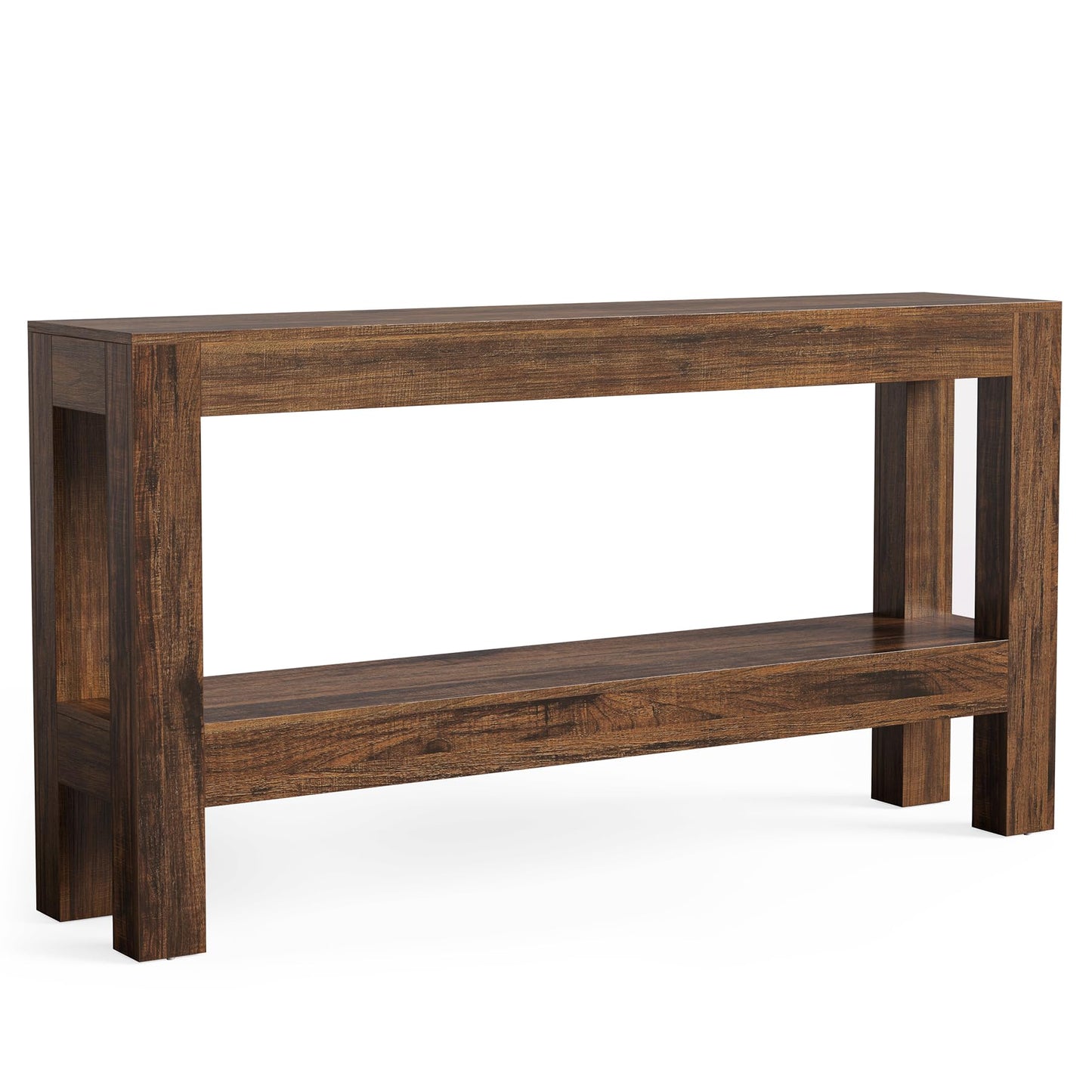 LITTLE TREE 63-Inch Wood Entryway Table, Long Farmhouse Narrow Console Table for Living Room, Hallway, Sofa, Entry, Entrance, Foyer, Behind Couch with 2-Tier Shelves, Brown