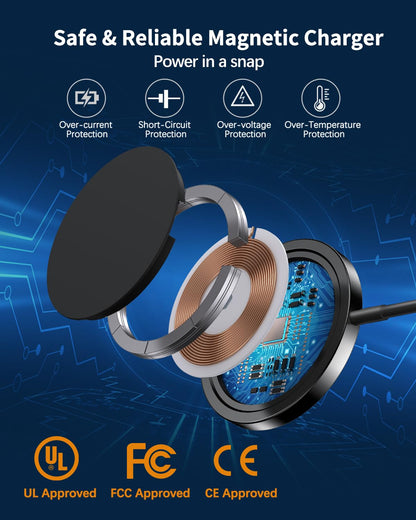 Magnetic Wireless Charger Mag-Safe Charger for iPhone 17/16/15/14/13/12 Series Convertible Magnet Wireless Charging Stand/Pad with 5ft Cable for iPhone and AirPods 2/3/Pro 2/Pro