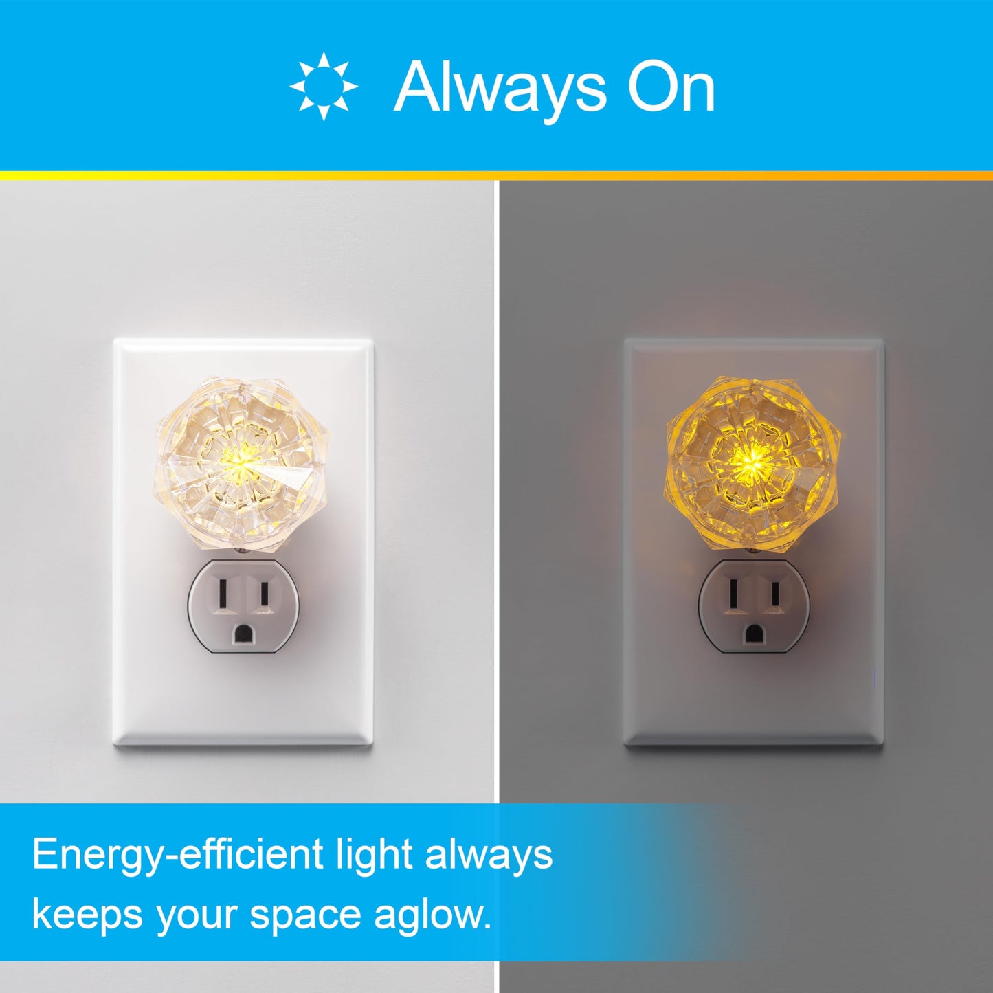 GE SleepLite Jewel LED Night Light, Plug-in, Always on, Amber, UL-Certified, Energy Efficient, Ideal Nightlight for Bedroom, Bathroom, Nursery, Hallway, Kitchen, 11286, 2 Pack