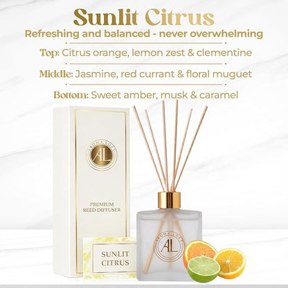Frosted Reed Diffusers Sticks in Oil Set with Sunlit Citrus Scent | Long-Lasting Reed Diffusers for Home, Office, Bathroom, & Bedroom Decor Fragrance Diffuser | Frosted Diffuser | (5 oz)