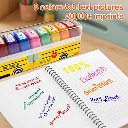 Teacher Stamps for Grading Classroom, New Teacher Appreciation Gifts, Self-Inking Motivation Great Job Parent Signature Stamp for Homework Must Haves, Teacher Supplies (8 pcs)
