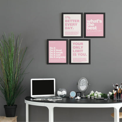 DSHFG Motivational Inspirational Office Wall Art Decor Prints Set of 4, Pink Motivational Wall Decor Trendy Retro Posters for Office Home Decor, 8x10 Unframed