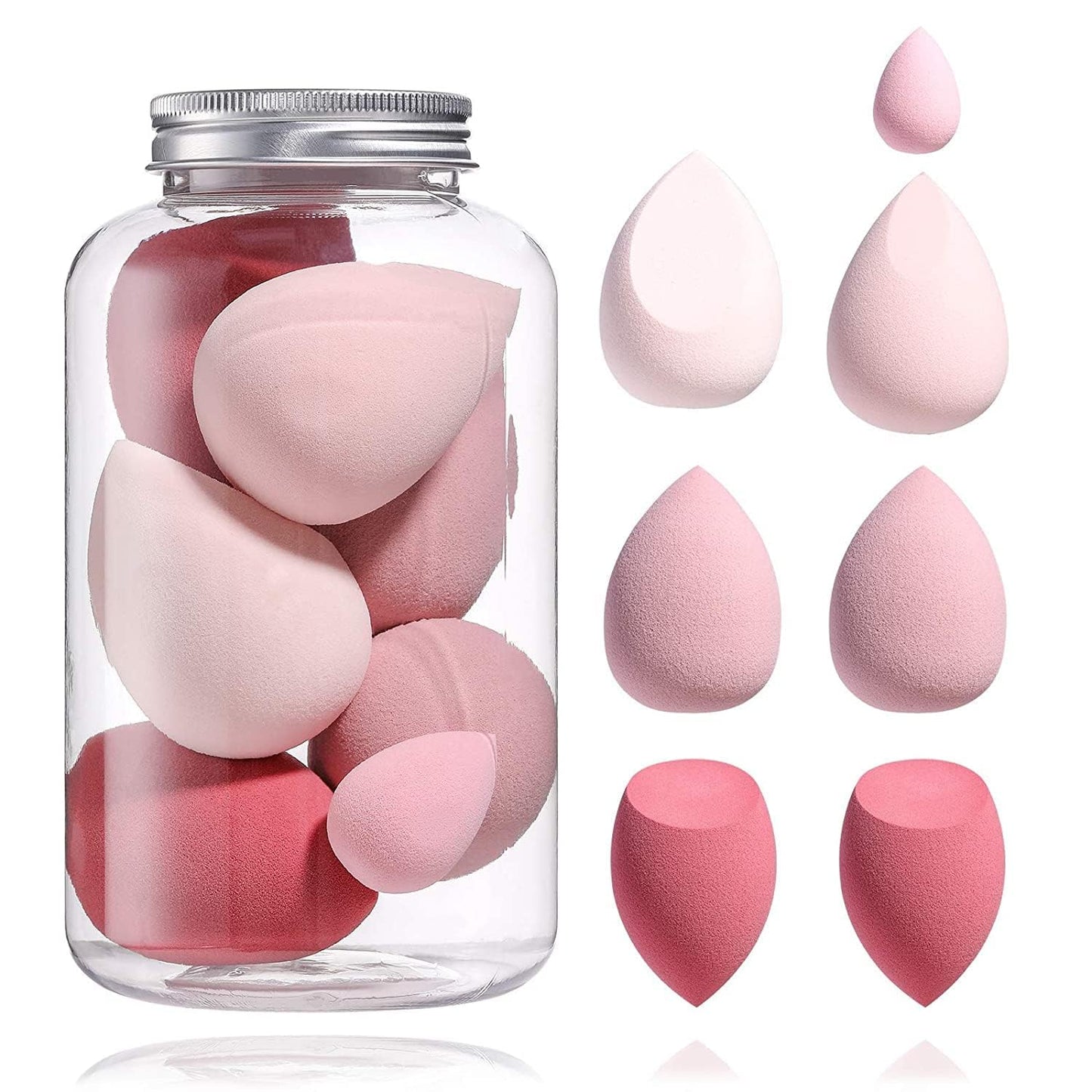 Beauty Blender Sponge Set – 7-Piece Multi-Color with 1 mini Makeup Sponges for Liquid, Cream, and Powder (Pink)
