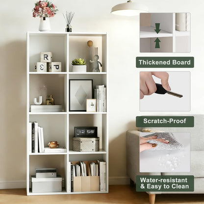 SageNest 8-Cube Storage Organizer Shelf, Open Cube Bookshelf, Reversible Bookcase, Sturdy Modern Storage for Home Office, Bedroom, Living Room, White
