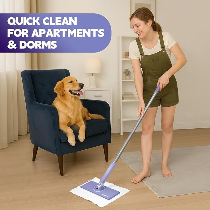 Disposable Sweeper Dust Mop, No-Touch Attach & Remove Cloth Instantly,