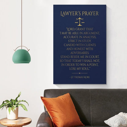Prayer Quote For Lawyers Scales Of Justice Saint Thomas More Navy Canvas Printing Wall Art Print Decor Poster Scandinavian Bohemian for Attorney Office Courtroom Living Room Bedroom 12x18inch(30x45cm)