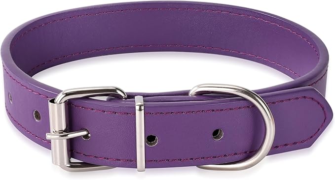 Purple Soft Leather Dog Collar for Small,Medium, Large Dog, Comfortable and Adjustable (Wide: 0.75'' for Dog's Neck: 10''~14'', Purple, M)