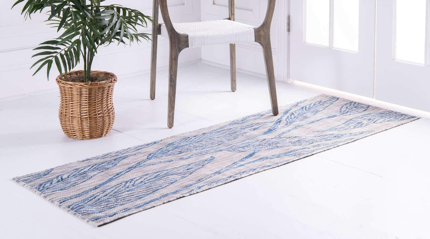 Unique Loom Outdoor Botanical Collection Area Rug - Leaf (2' x 6' 1" Runner, Light Gray/ Ivory)