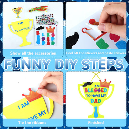 Qyeahkj 12 Sets Religious Fathers Day Craft Kit for Kids Father's Day DIY Sign Foam Banner Arts Crafts Decor Handmade Craft Gift Kit for Day Classroom Students Sunday School Project Activity