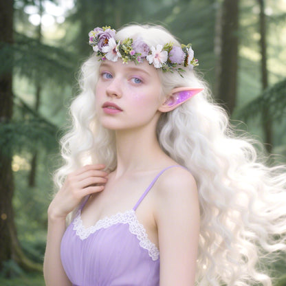 KorViSHOW Fairy Flower Crown Headband, Artificial Purple Rose Floral Headpiece, Boho Bridal Flower Headbands for Women Girls Renaissance Cosplay Wedding Birthday Party Hair Accessories