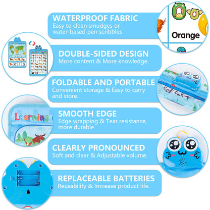 Educational Alphabet Wall Chart: Learning Poster with Music ABCs 123s Talking Games - Interactive Activity Toy Birthday Gift for Toddlers Preschool Kids Ages 3 4 5 Years Old Classroom Room Decor(Blue)
