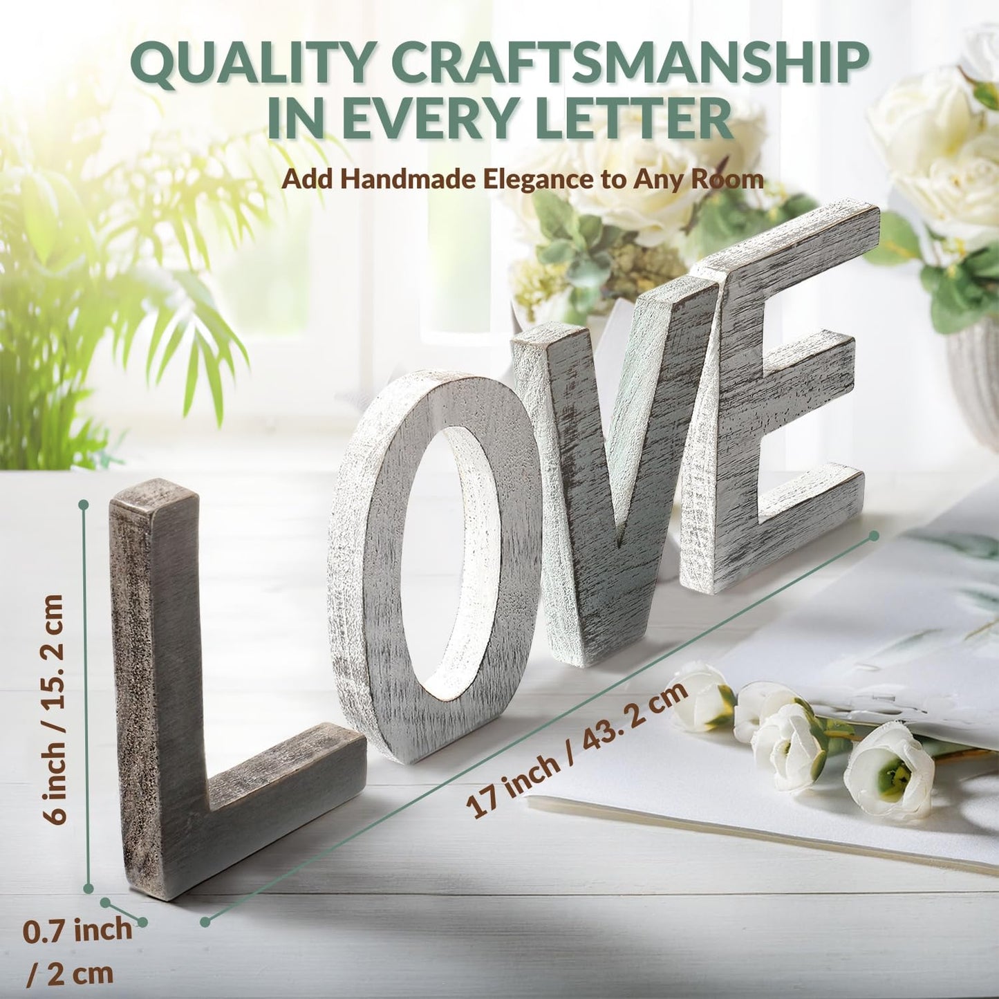 Flexzion Wooden Love Sign Block Letters for Wall Decor - Rustic Standing Love Cut Outs Wooden Word Signs Letter Decorations for Walls, Bookshelf, Kitchen, Bathroom, Wedding, and More