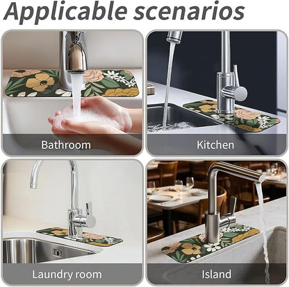 Kitchen Sink Splash Guard，Vintage Large Floral Faucet Mat Sink Gadgets-Super