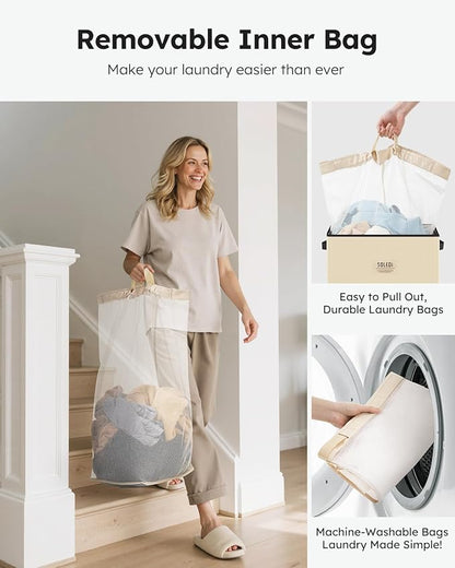 SOLEDI Laundry Hamper with Lid 100L Large & Tall Collapsible Laundry Basket